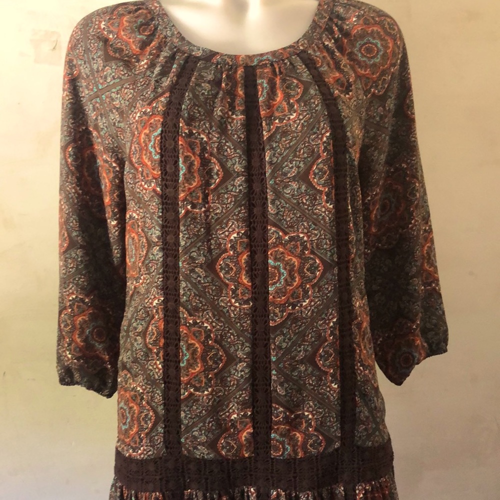 DANIEL RAINN Brown Print Lined Dropped Waist Dress